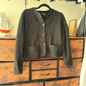 Uniqlo Black Textured Knit Button Cardigan Jacket